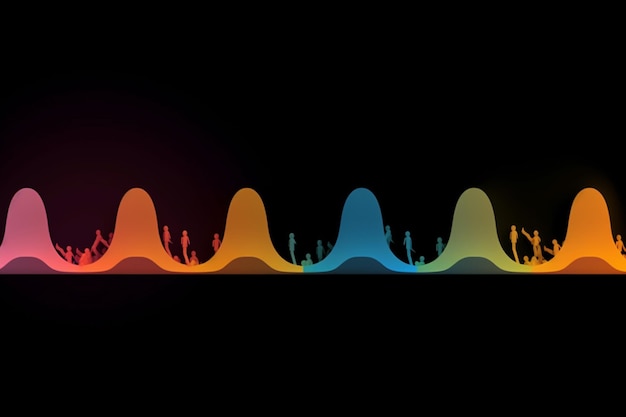 Um close-up de uma forma de onda colorida em um fundo preto generativo ai