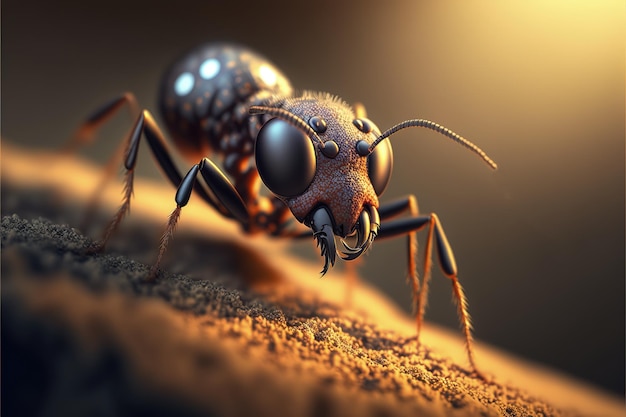 Um close-up de uma formiga gigante com uma luz sobre ela