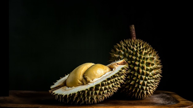 Um close-up de uma fruta durian