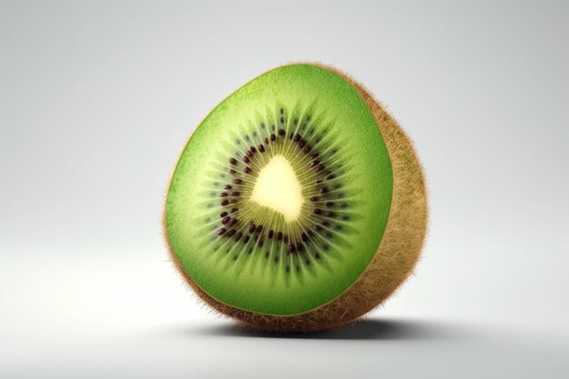 Um close-up de uma fruta kiwi com um fundo branco