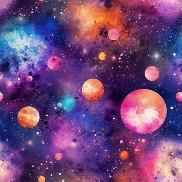 Um close-up de uma galáxia colorida com muitos planetas generativos.