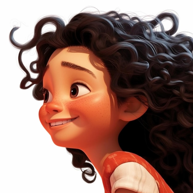 um close-up de uma garota de desenho animado com cabelo longo e um sorriso generativo ai