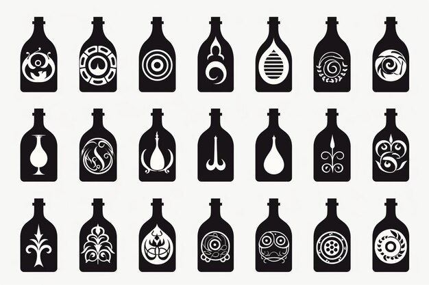 um close-up de uma garrafa com diferentes desenhos generativos ai