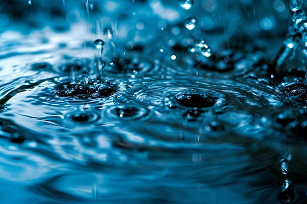um close-up de uma gota de água azul