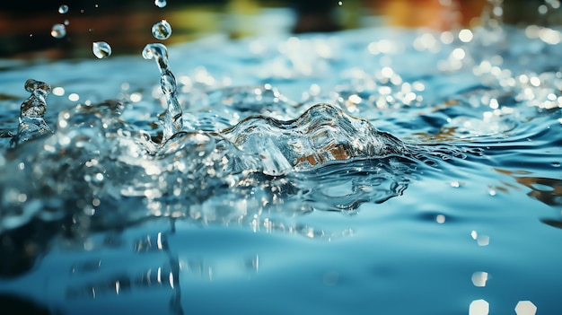 Um close-up de uma gota de água espirrando em uma piscina
