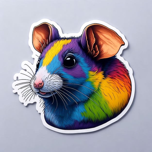 Um close-up de uma ilustração de rato colorido em fundo branco