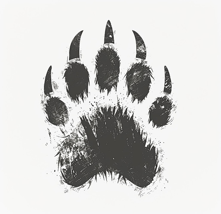 Foto um close-up de uma impressão de pata de urso em um fundo branco