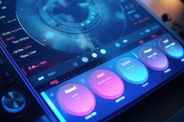 Foto um close-up de uma interface de player de música de mídia exibindo uma variedade de faixas de música