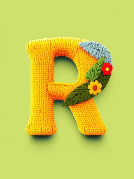 um close-up de uma letra de tricô r com uma flor sobre ele generativo ai