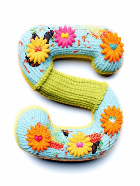 um close-up de uma letra tricotada s com flores sobre ele generativo ai