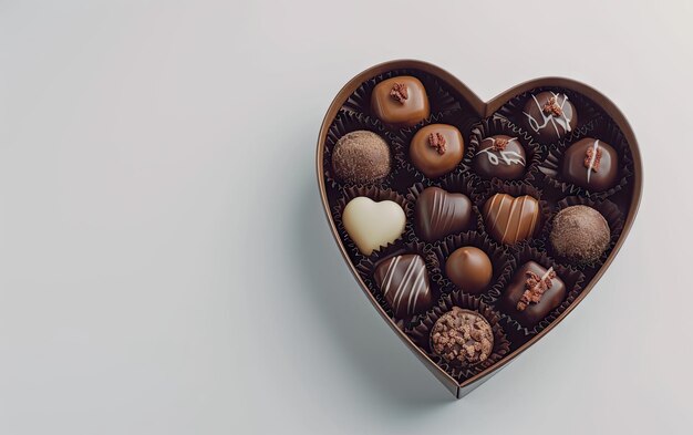 Foto um close-up de uma linda caixa de chocolates em forma de coração no fundo pastel ai gerado