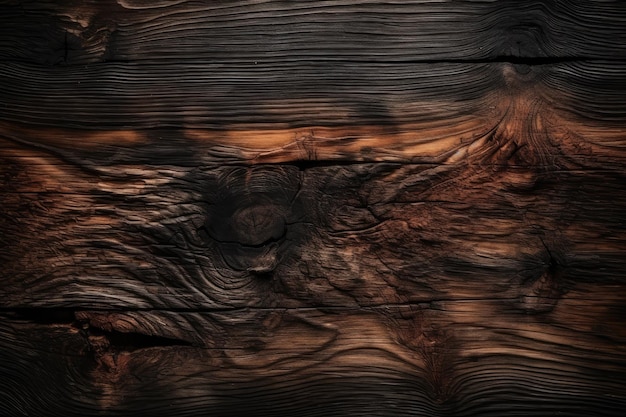 Um close-up de uma madeira queimada com uma textura escura