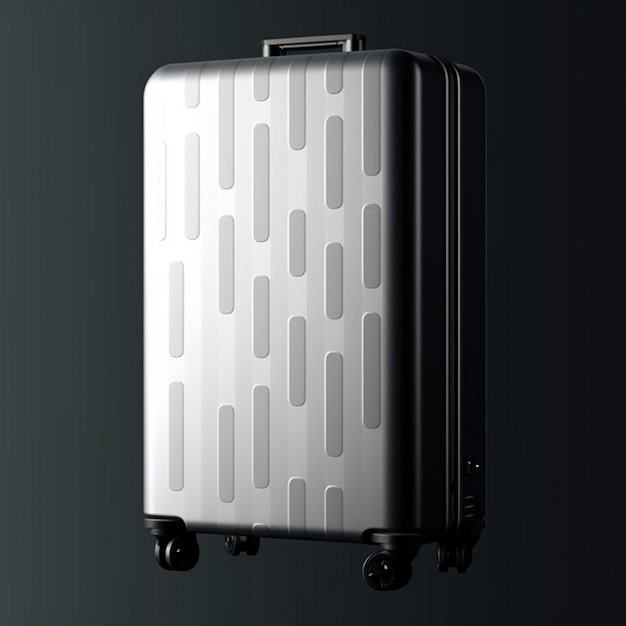 um close-up de uma mala de prata com rodas em um fundo preto generativo ai