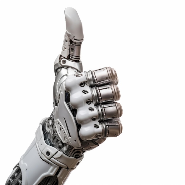 Foto um close-up de uma mão de robô com um polegar para cima ai gerador