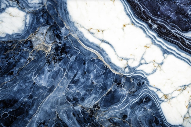 Um close-up de uma mesa de mármore com mármore azul e branco.
