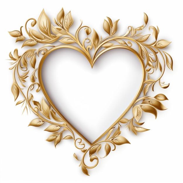 um close-up de uma moldura em forma de coração com folhas de ouro generativo ai
