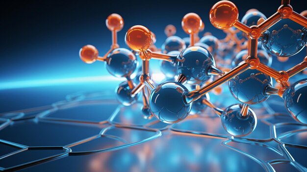 Um close-up de uma molécula azul e laranja IA generativa