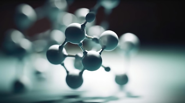 Um close-up de uma molécula feita de metal e vidro
