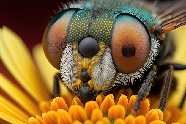 Um close-up de uma mosca em uma flor