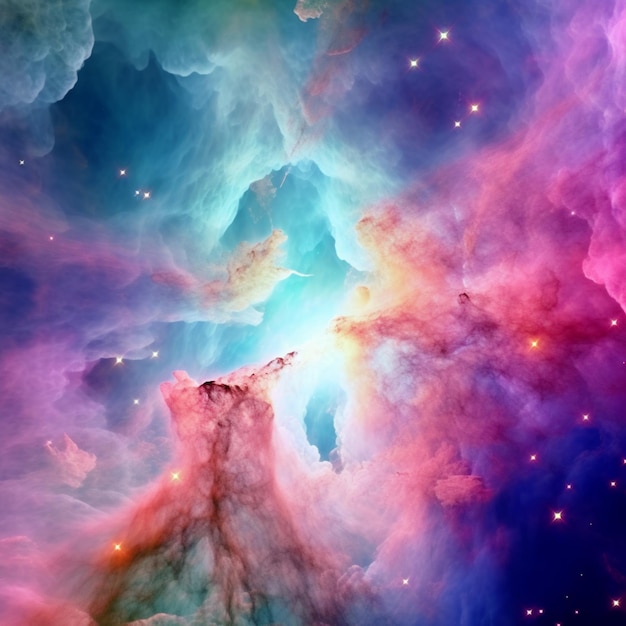 um close-up de uma nebulosa colorida com uma estrela no fundo generativa ai