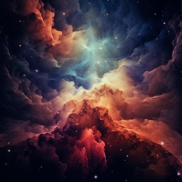 Um close-up de uma nuvem colorida encheu o céu com estrelas generativas ai