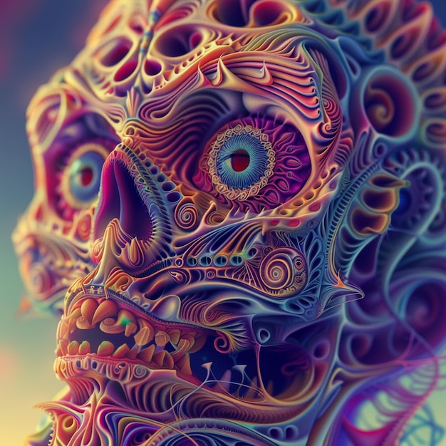 um close-up de uma obra de arte digital de uma cabeça humana
