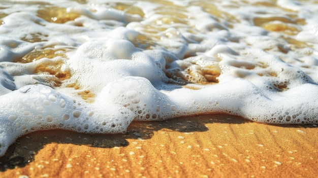 um close-up de uma onda espumosa na praia