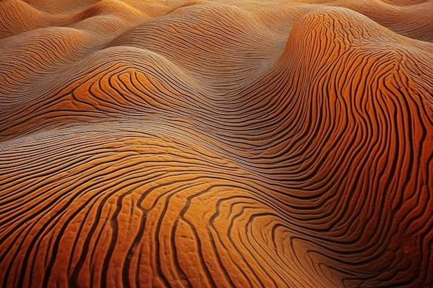 Um close-up de uma paisagem desértica com linhas como rochas de areia e montanhas