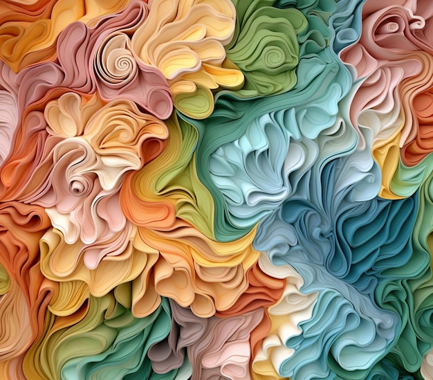 Um close-up de uma parede colorida com muitas flores de papel de cores diferentes generativas ai