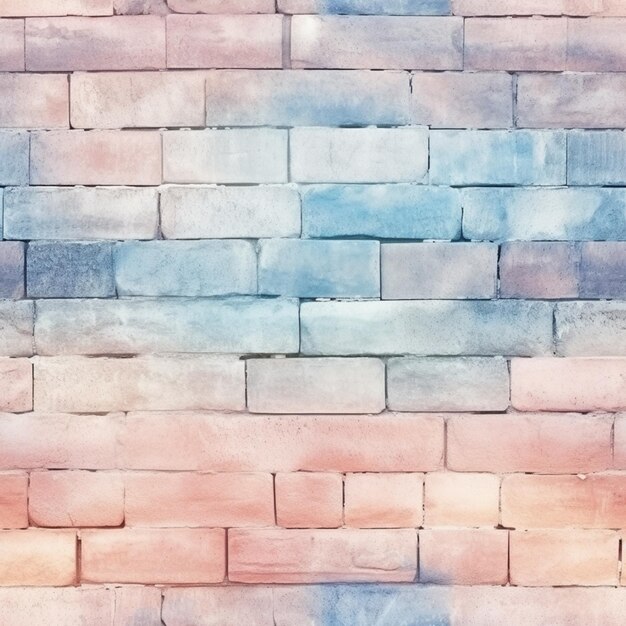 Foto um close-up de uma parede de tijolos com uma tinta azul e rosa generativa ai