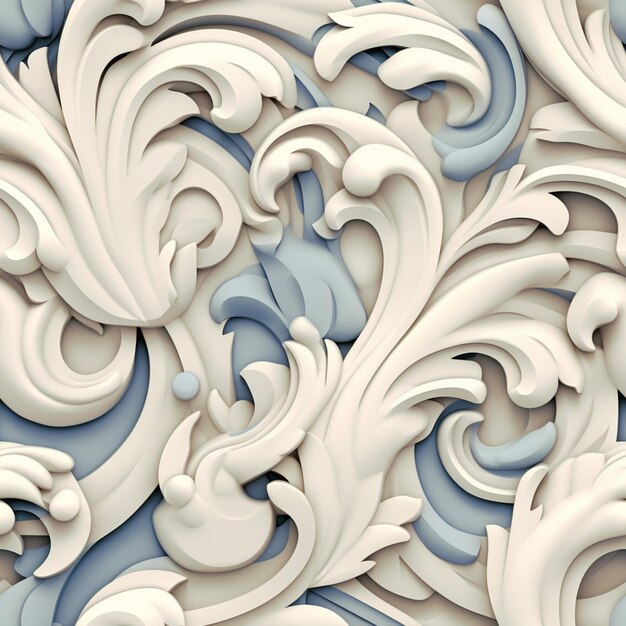 um close-up de uma parede decorativa com um design azul e branco generativo ai