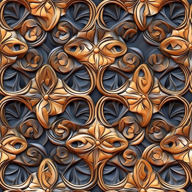 Um close-up de uma parede decorativa com um padrão de redemoinhos generativos ai