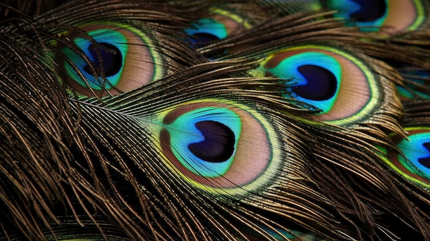 Um close-up de uma pena de pavão com um coração azul sobre ele.