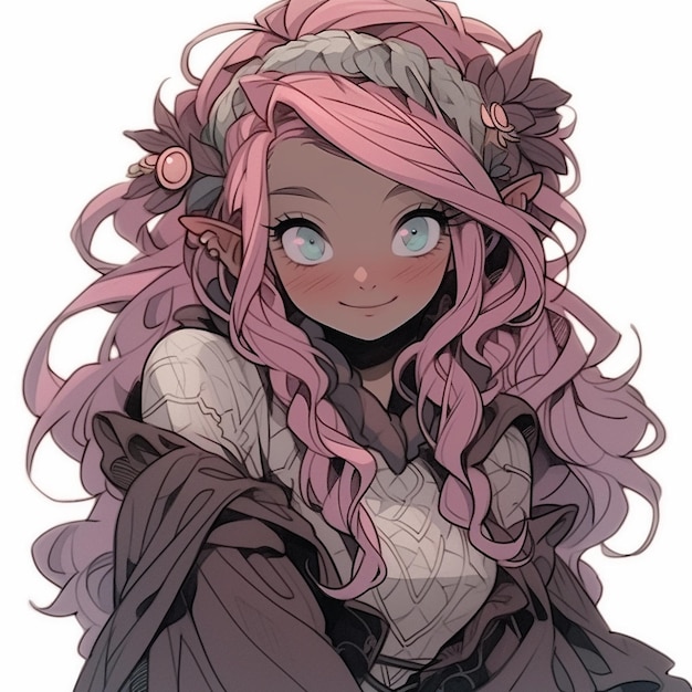 Um close-up de uma pessoa com cabelo rosa e uma capa generativa ai