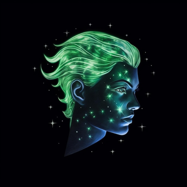 um close-up de uma pessoa com cabelo verde e estrelas no rosto generativo ai