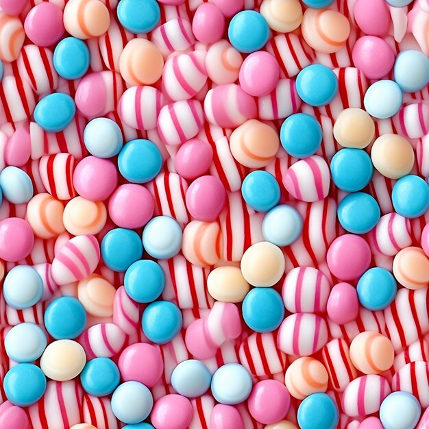 Um close-up de uma pilha de doces coberto em diferentes cores generativa ai