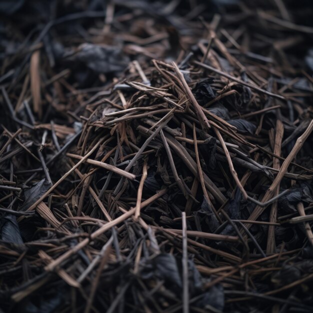 Foto um close-up de uma pilha de galhos castanhos