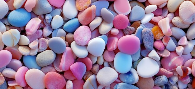 Um close-up de uma pilha de pedras doces com diferentes cores generativas ai