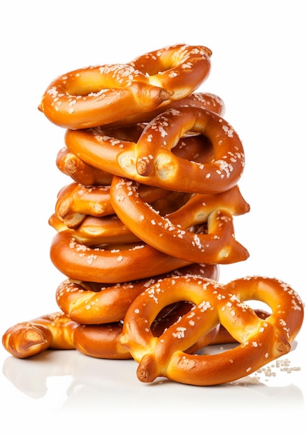 um close-up de uma pilha de pretzels com sal no topo ai gerador