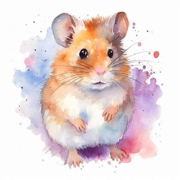 Um close-up de uma pintura a aquarela de um hamster generativo ai
