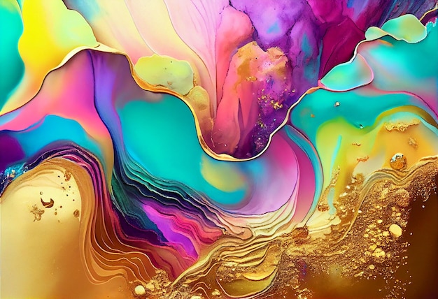 Um close-up de uma pintura colorida com muito líquido generativo ai
