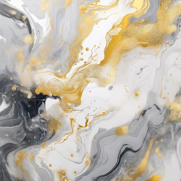 Um close-up de uma pintura de um ai gerador de mármore preto e branco e dourado