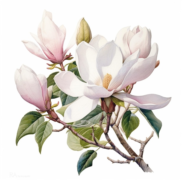Foto um close-up de uma pintura de uma flor em um ramo generativo ai