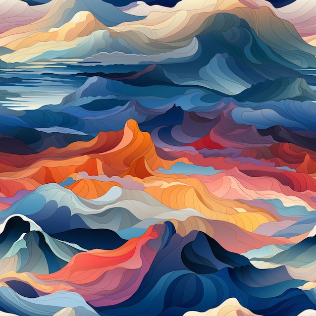 Um close-up de uma pintura de uma montanha com um fundo do céu generativo ai