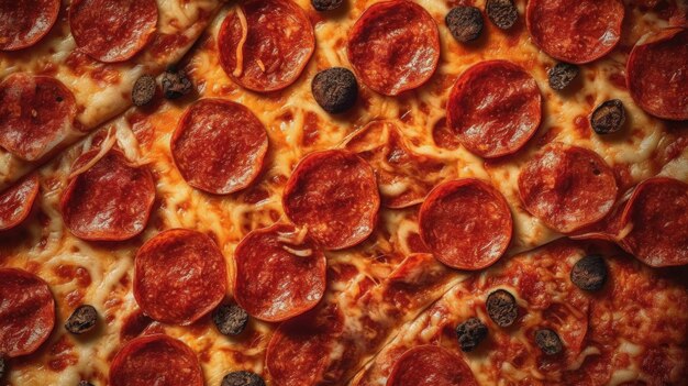 Um close-up de uma pizza de pepperoni