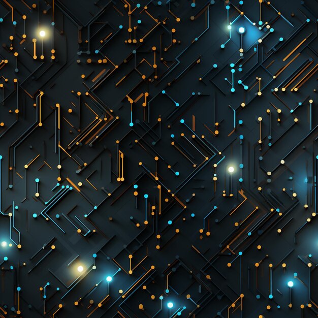 Foto um close-up de uma placa de circuito de computador com muitas luzes generativa ai