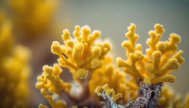 Um close-up de uma planta amarela com muitas flores amarelas