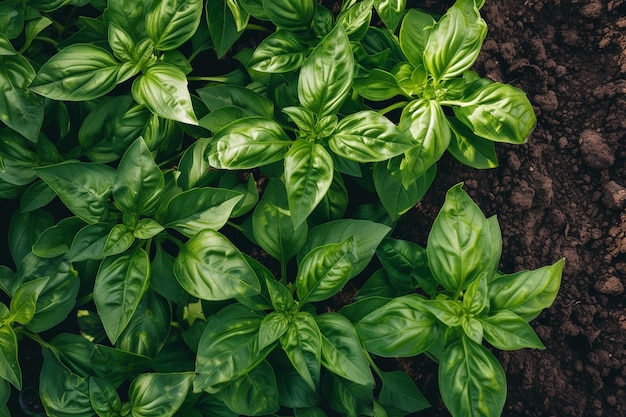 um close-up de uma planta com folhas verdes e um sinal que diz manjericão