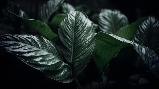 Um close-up de uma planta com folhas verdes