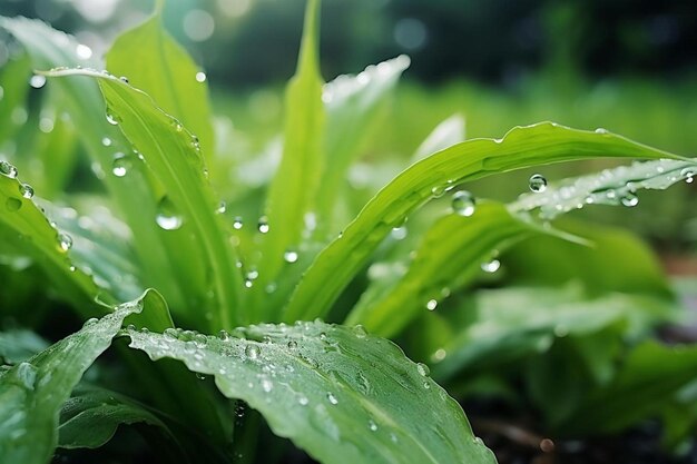 um close-up de uma planta com gotas de água sobre ela